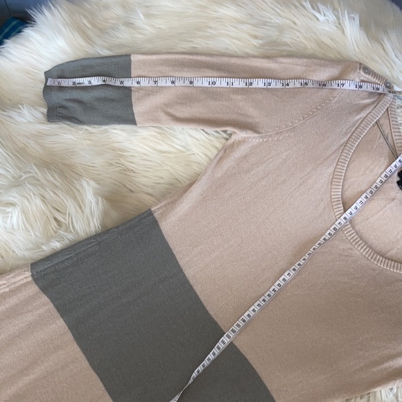 BCBGMaxAzria blue brown tan color block scoop neck ribbed sweater dress sz M - Picture 17 of 17